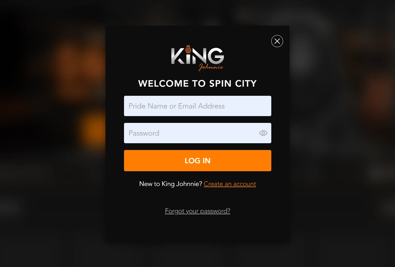 King Johnnie login form